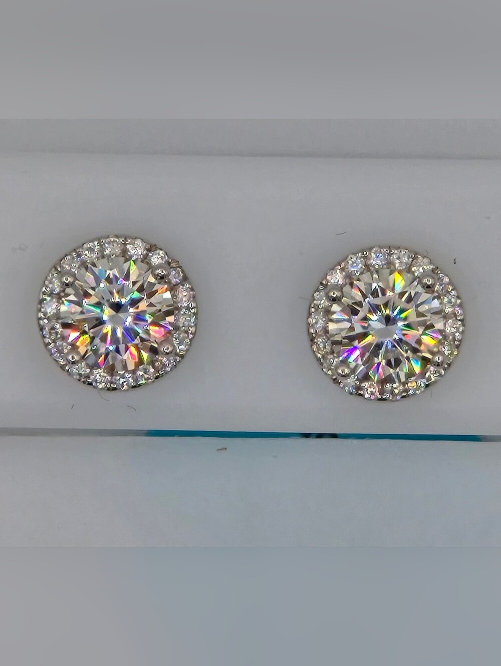 Moissanite 1.83 CTW Round With Halo Stud Earrings Push Backs 925 Sterling Silver